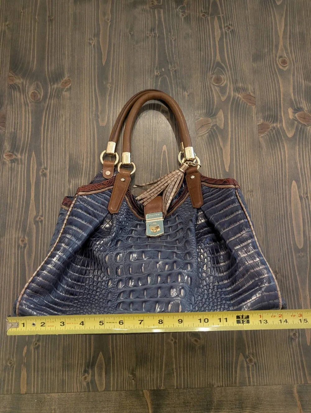 Brahmin Large Blue Brown Croc Satchel Purse Handbag
